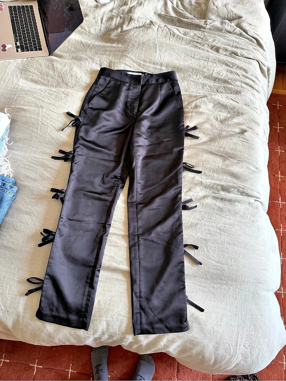 self-portrait Bow Tie Straight Trousers Black Size UK 8